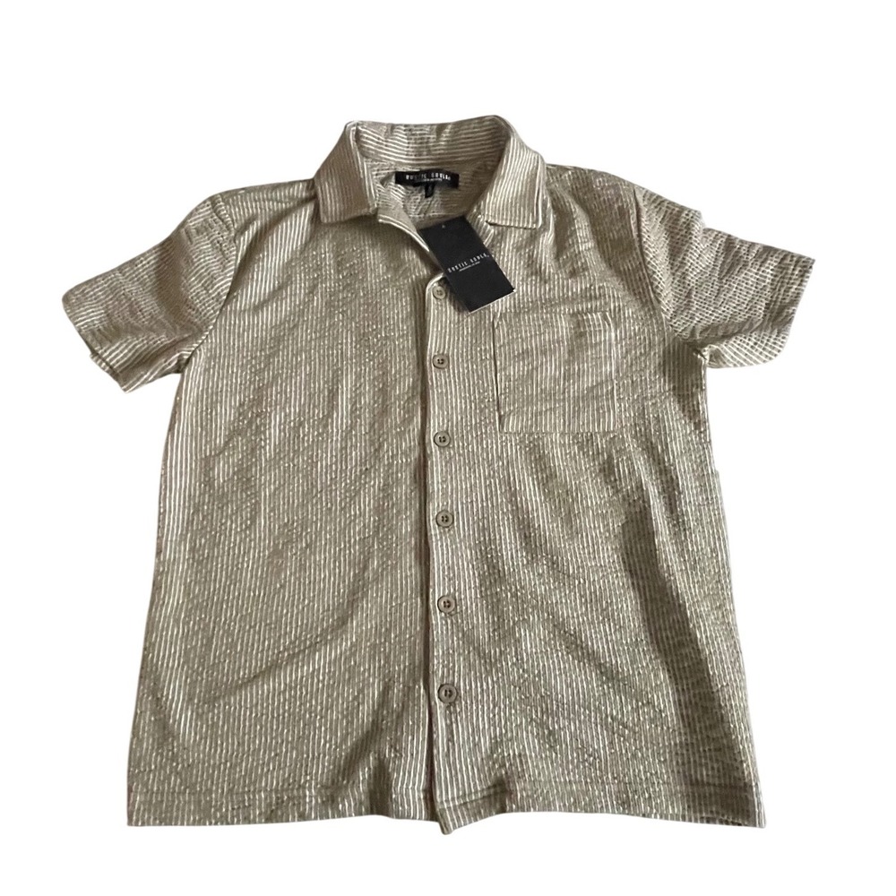 Rustic Souls Mens Tan Striped Textured Short Sleeve Button Down Shirt Small NWT